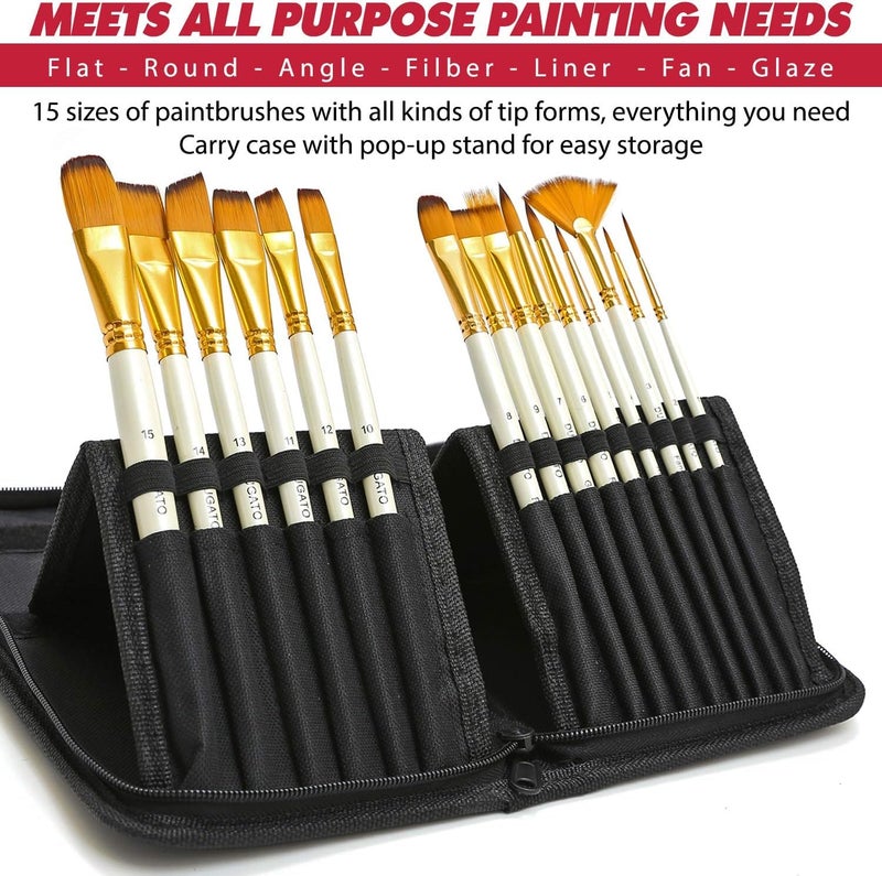 DUGATO 15pc Artist Paint Brush Set with Pop-Up Case, Palette Knife & Sponges - Nylon Hair for Acrylic, Oil, Watercolor, Gouache, Model & Craft Painting - Image 3